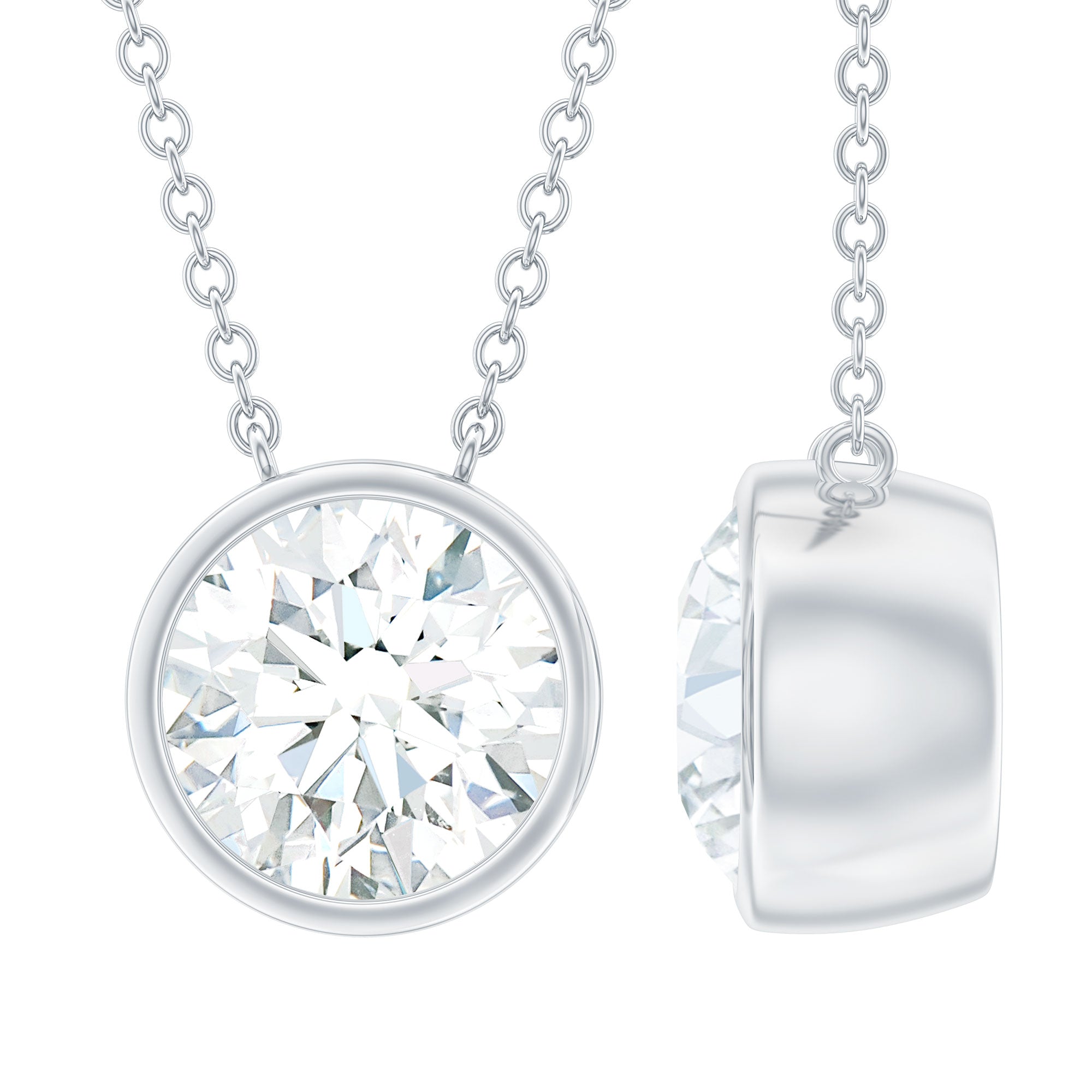 Bezel Set 7 MM Round Moissanite Solitaire Necklace