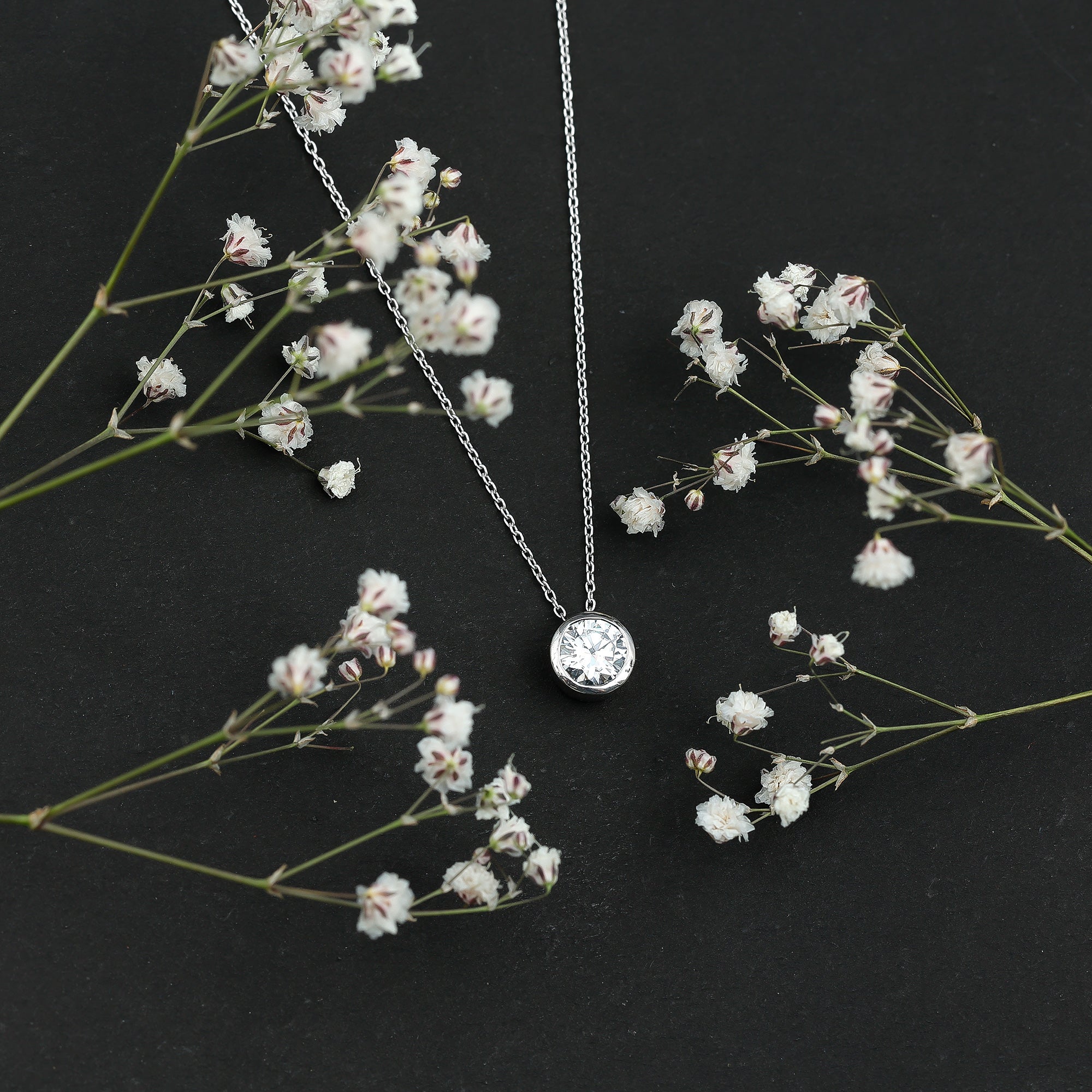 Bezel Set 7 MM Round Moissanite Solitaire Necklace