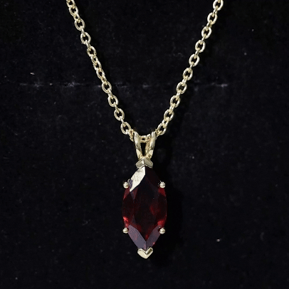 Marquise Cut 6X12 MM Real Garnet Birthstone Necklace in Gold Plated Silver