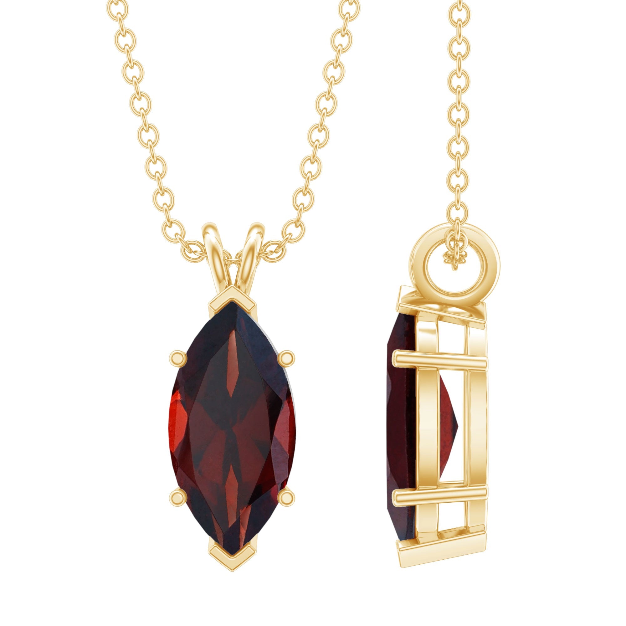 Marquise Cut 6X12 MM Real Garnet Birthstone Necklace in Gold Plated Silver