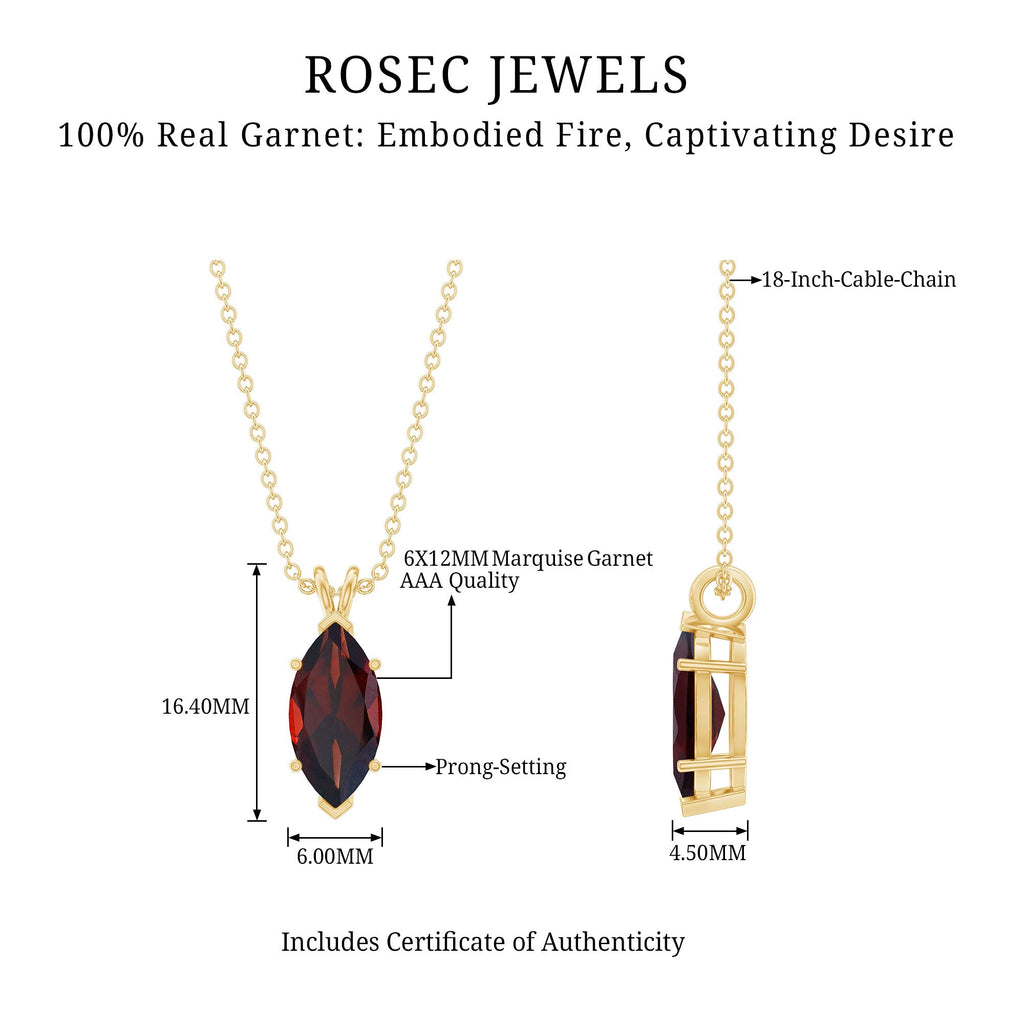 Marquise Cut 6X12 MM Real Garnet Birthstone Necklace in Gold Plated Silver