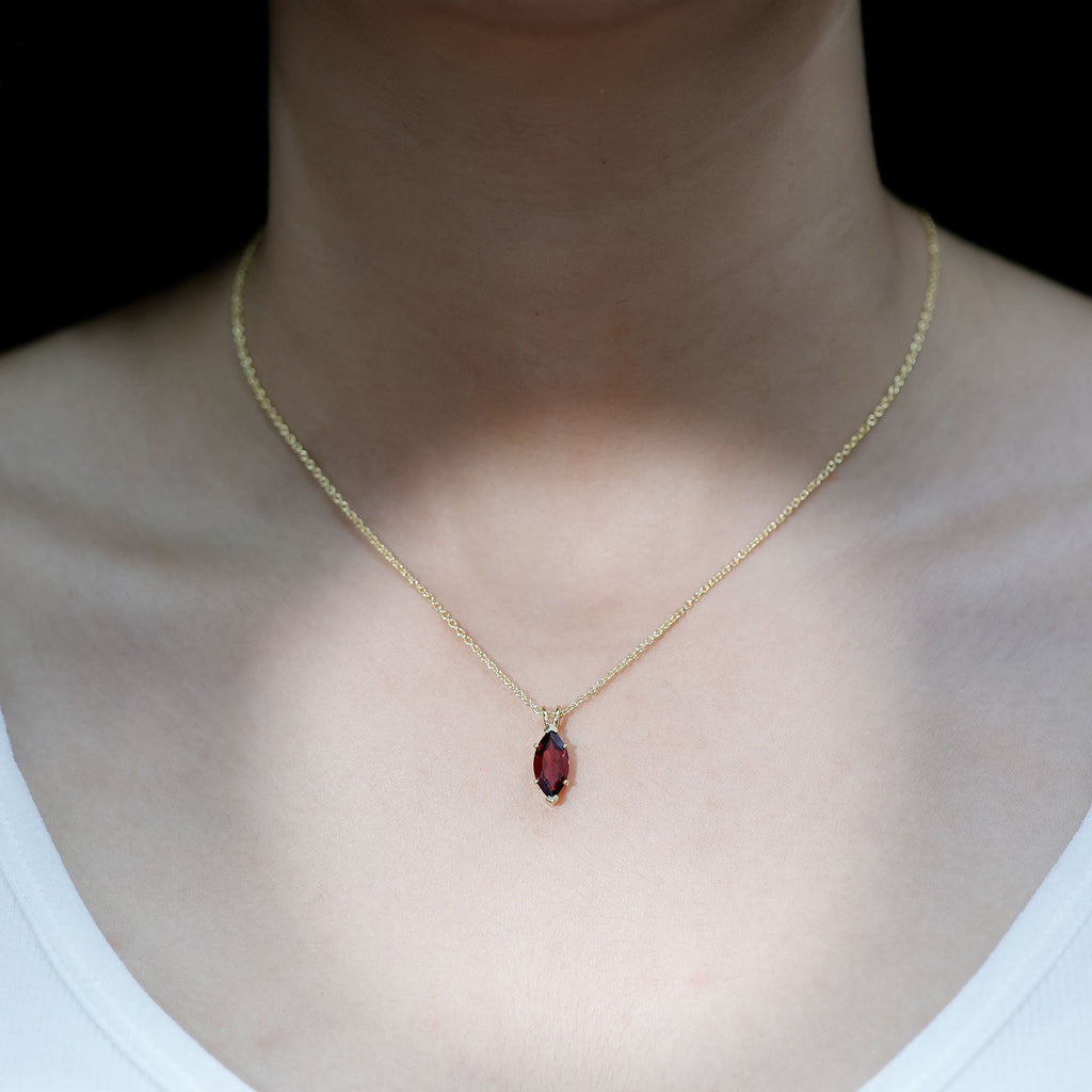 Marquise Cut 6X12 MM Real Garnet Birthstone Necklace in Gold Plated Silver