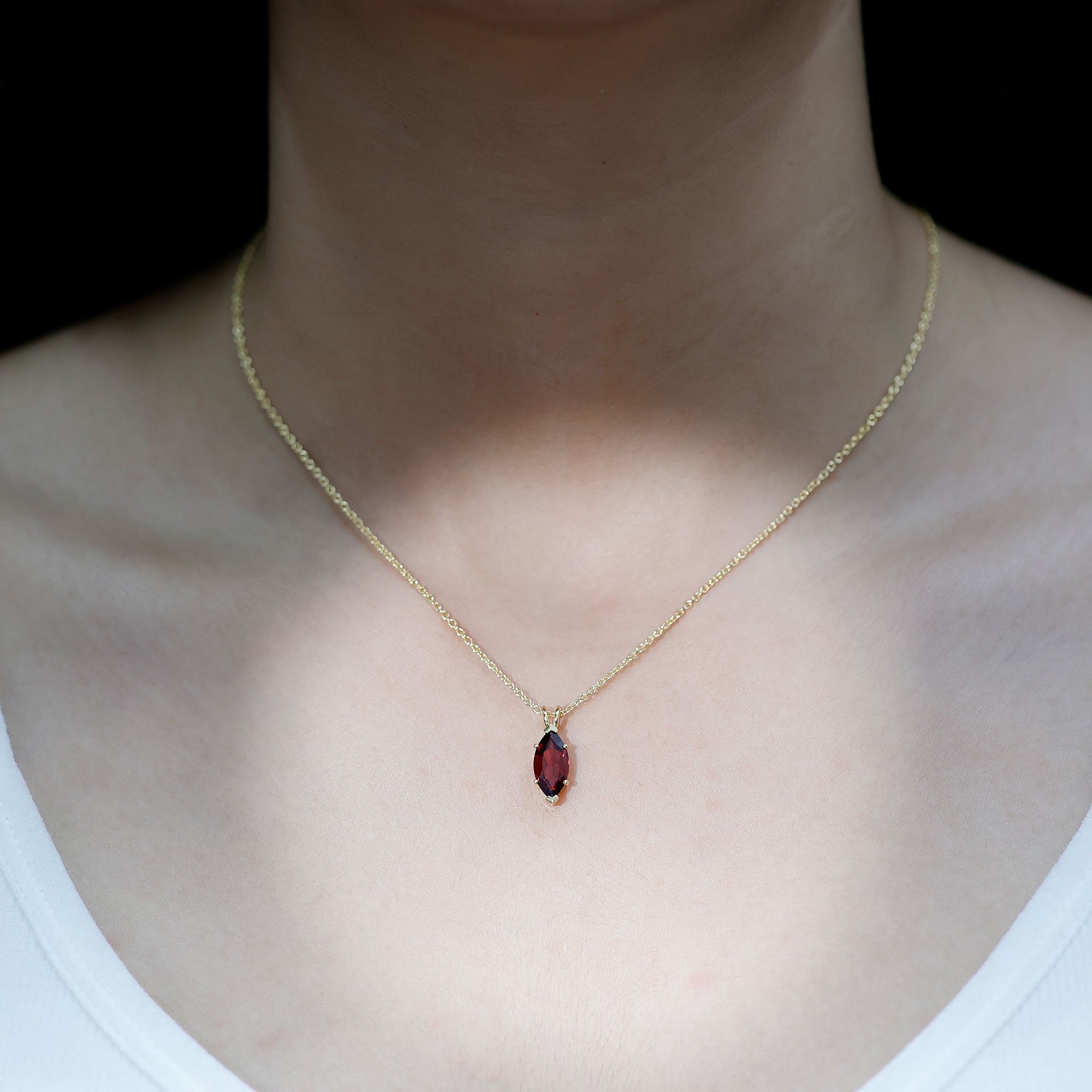 Marquise Cut 6X12 MM Real Garnet Birthstone Necklace in Gold Plated Silver