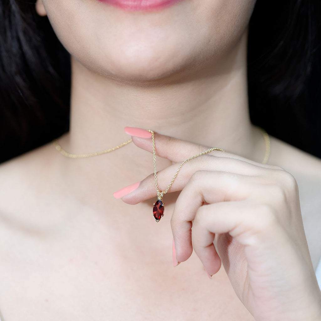 Marquise Cut 6X12 MM Real Garnet Birthstone Necklace in Gold Plated Silver