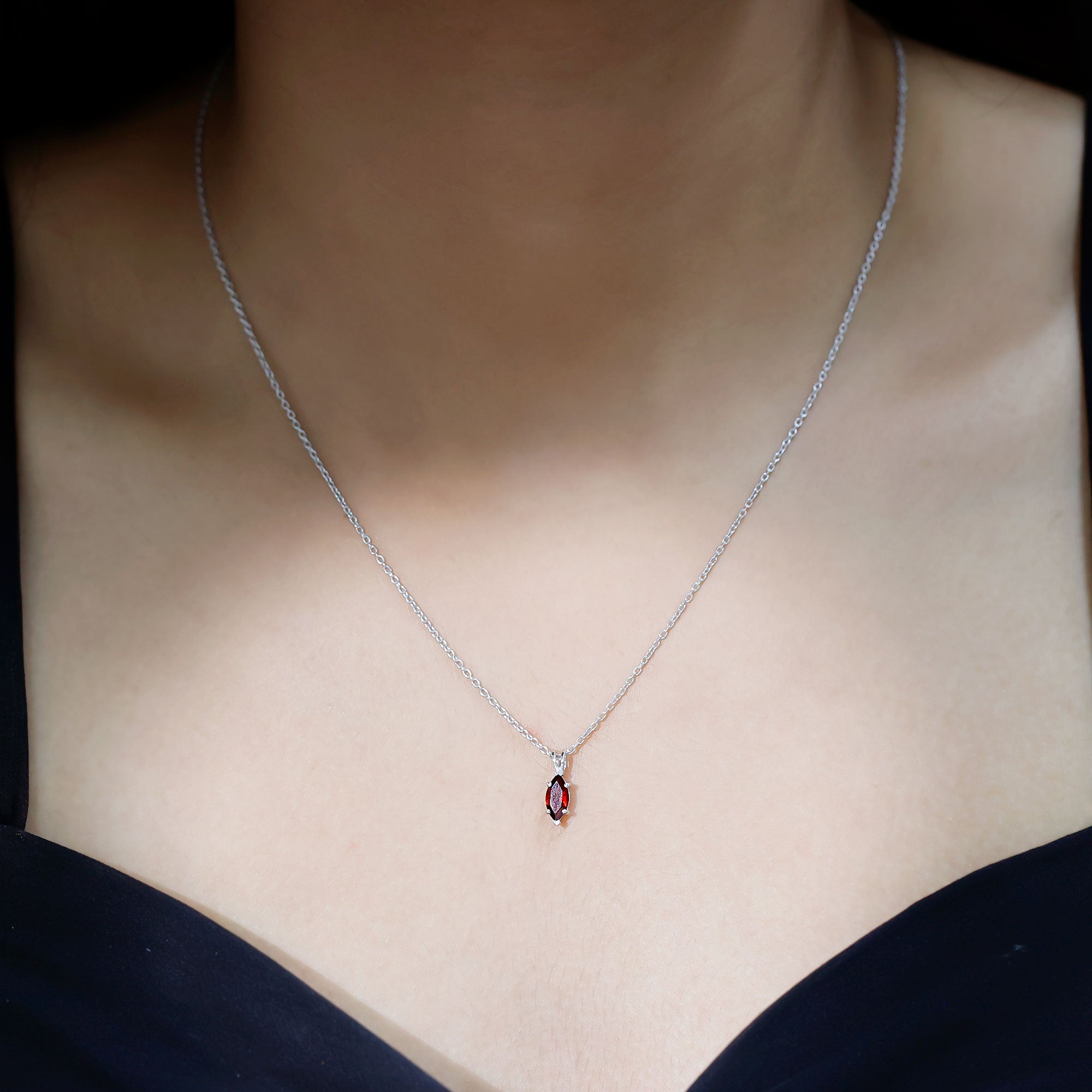 Real Garnet Marquise Necklace with Chain