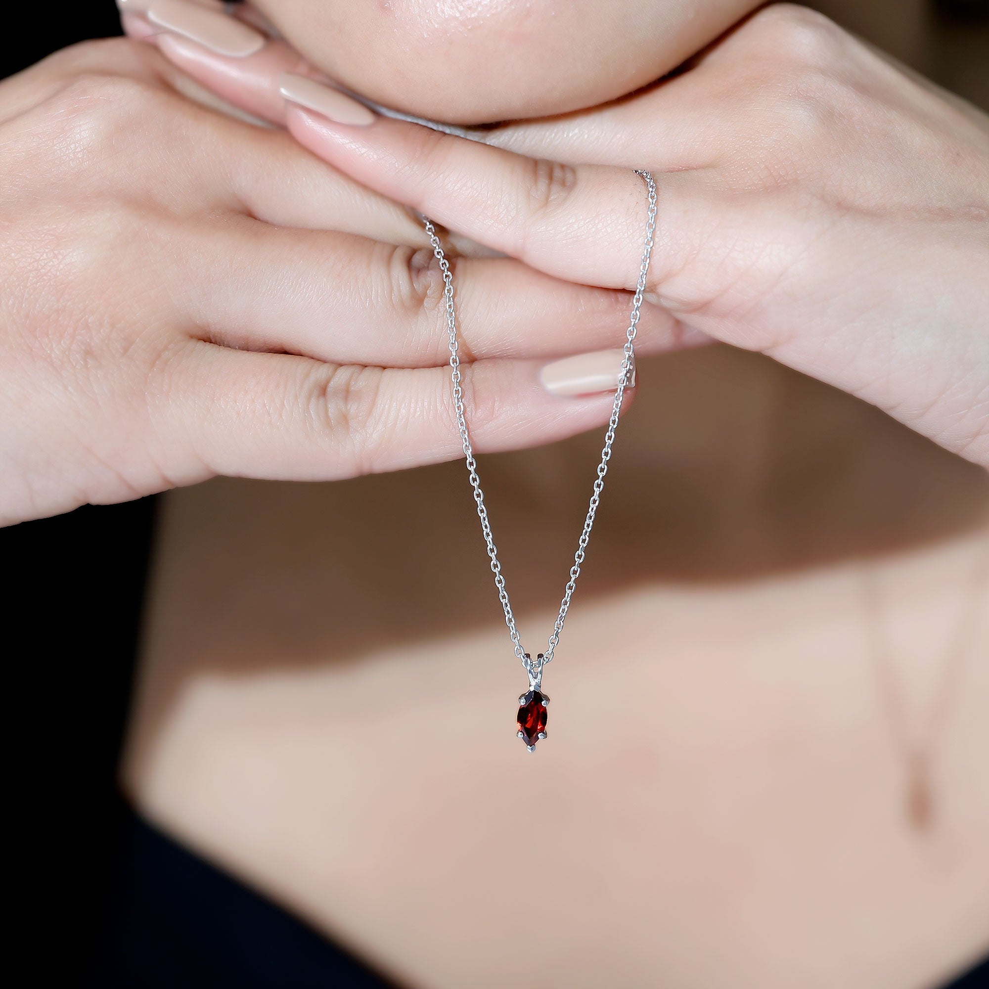 Real Garnet Marquise Necklace with Chain