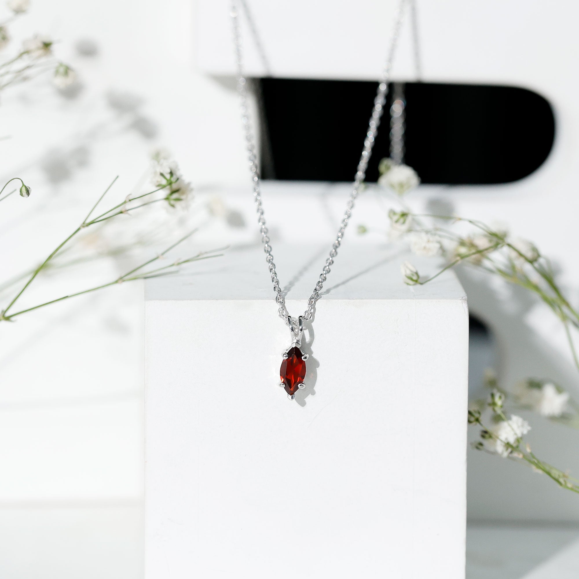 Real Garnet Marquise Necklace with Chain