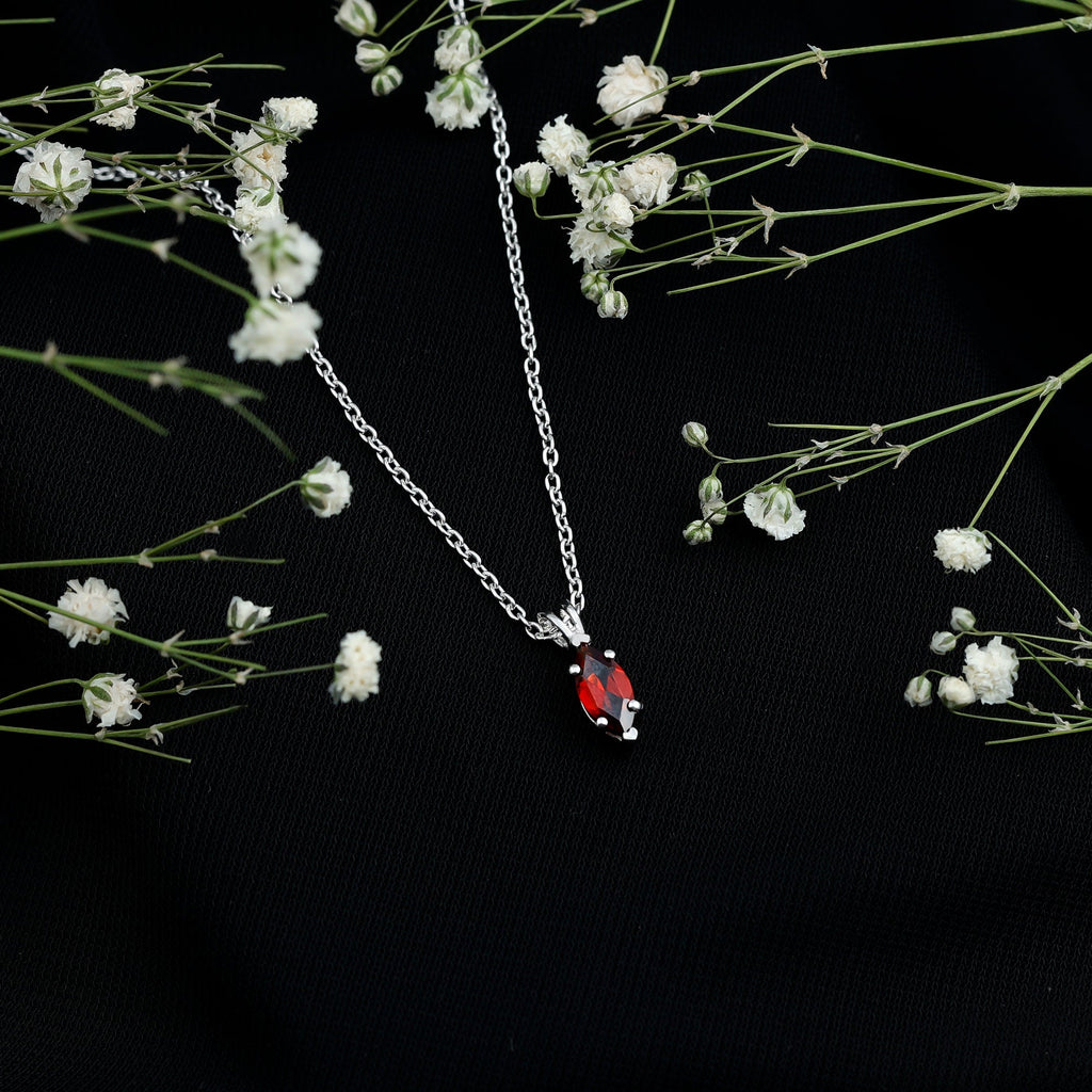 Real Garnet Marquise Necklace with Chain