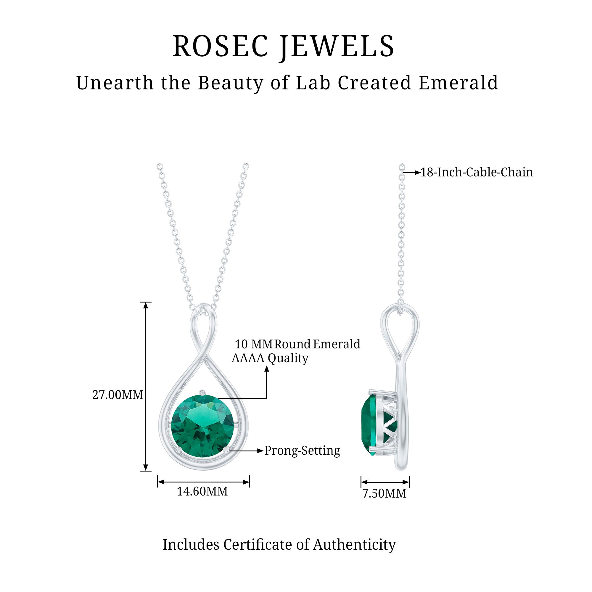 Lab Created Emerald Sterling Silver Infinity Necklace for Women