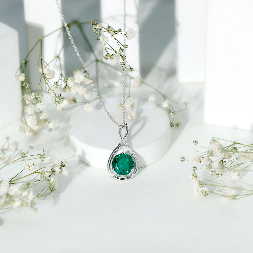 Lab Created Emerald Sterling Silver Infinity Necklace for Women