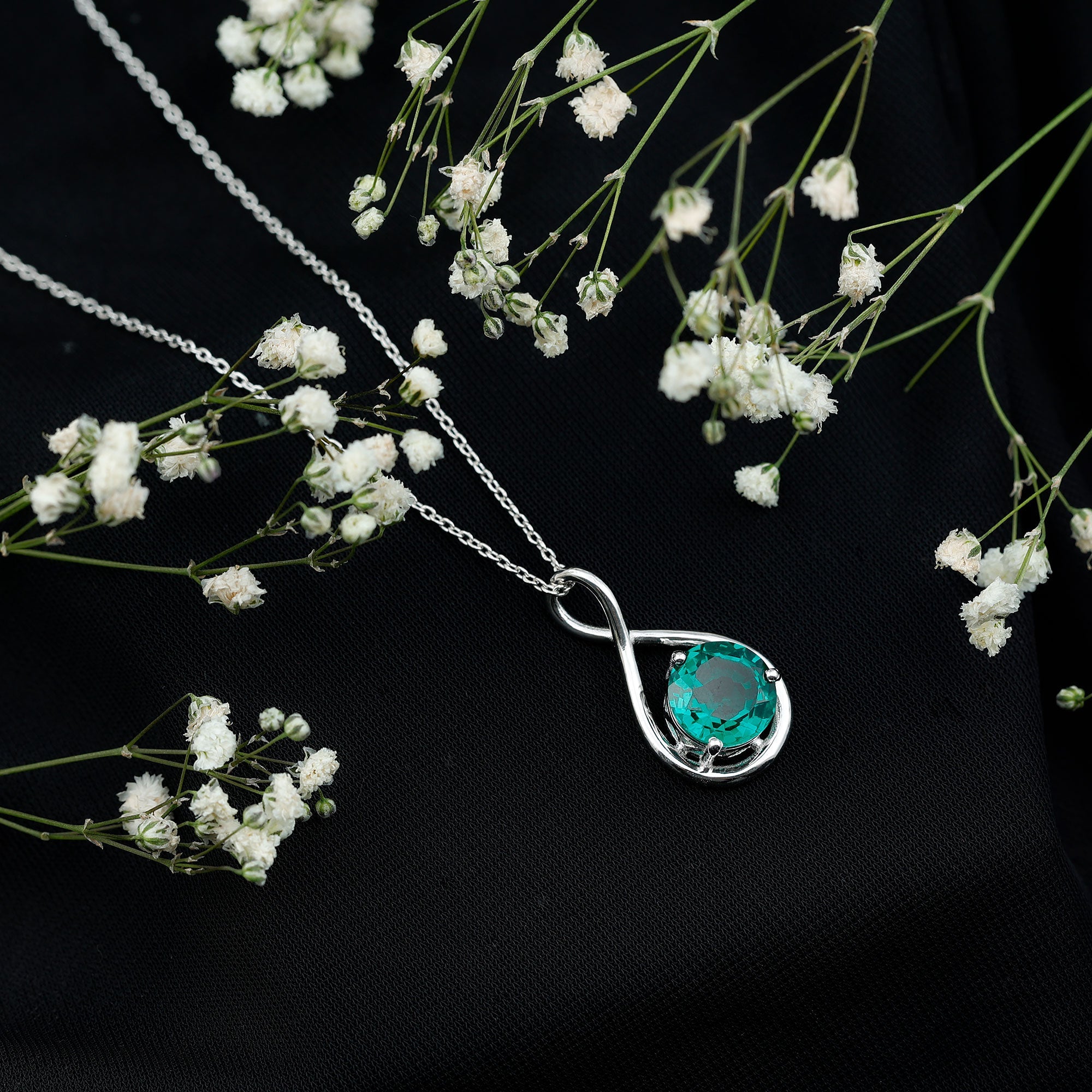 Lab Created Emerald Sterling Silver Infinity Necklace for Women