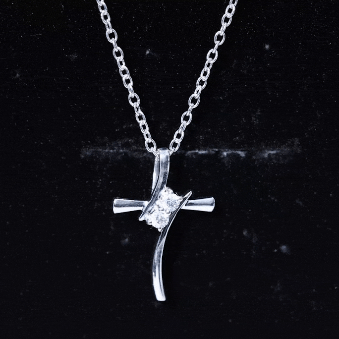 Certified Moissanite Cross Pendant Necklace in Gold Plated Silver