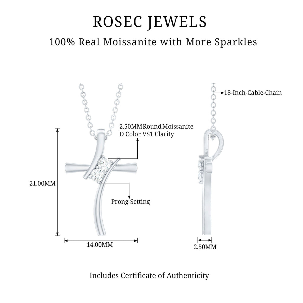 Certified Moissanite Cross Pendant Necklace in Gold Plated Silver