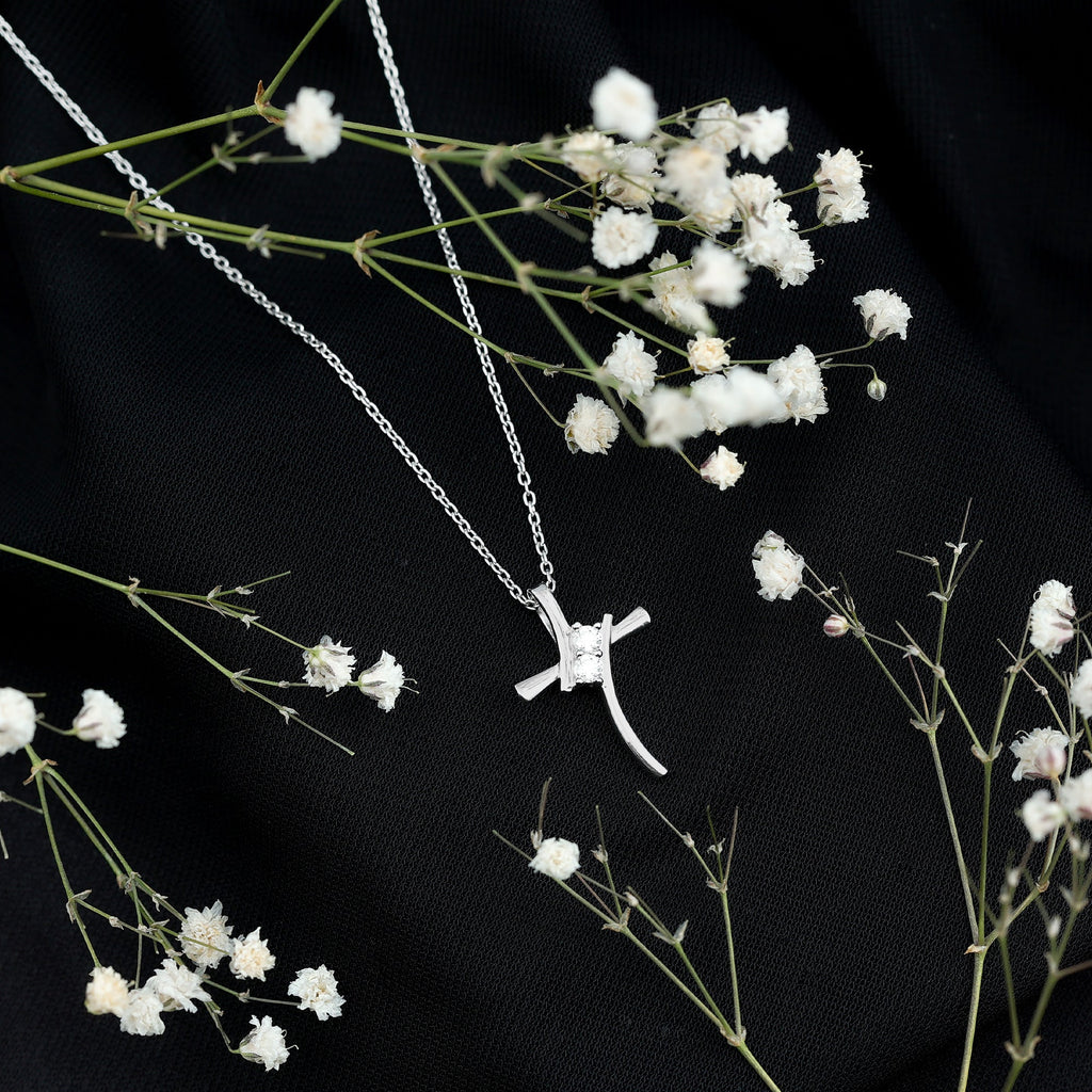 Certified Moissanite Cross Pendant Necklace in Gold Plated Silver