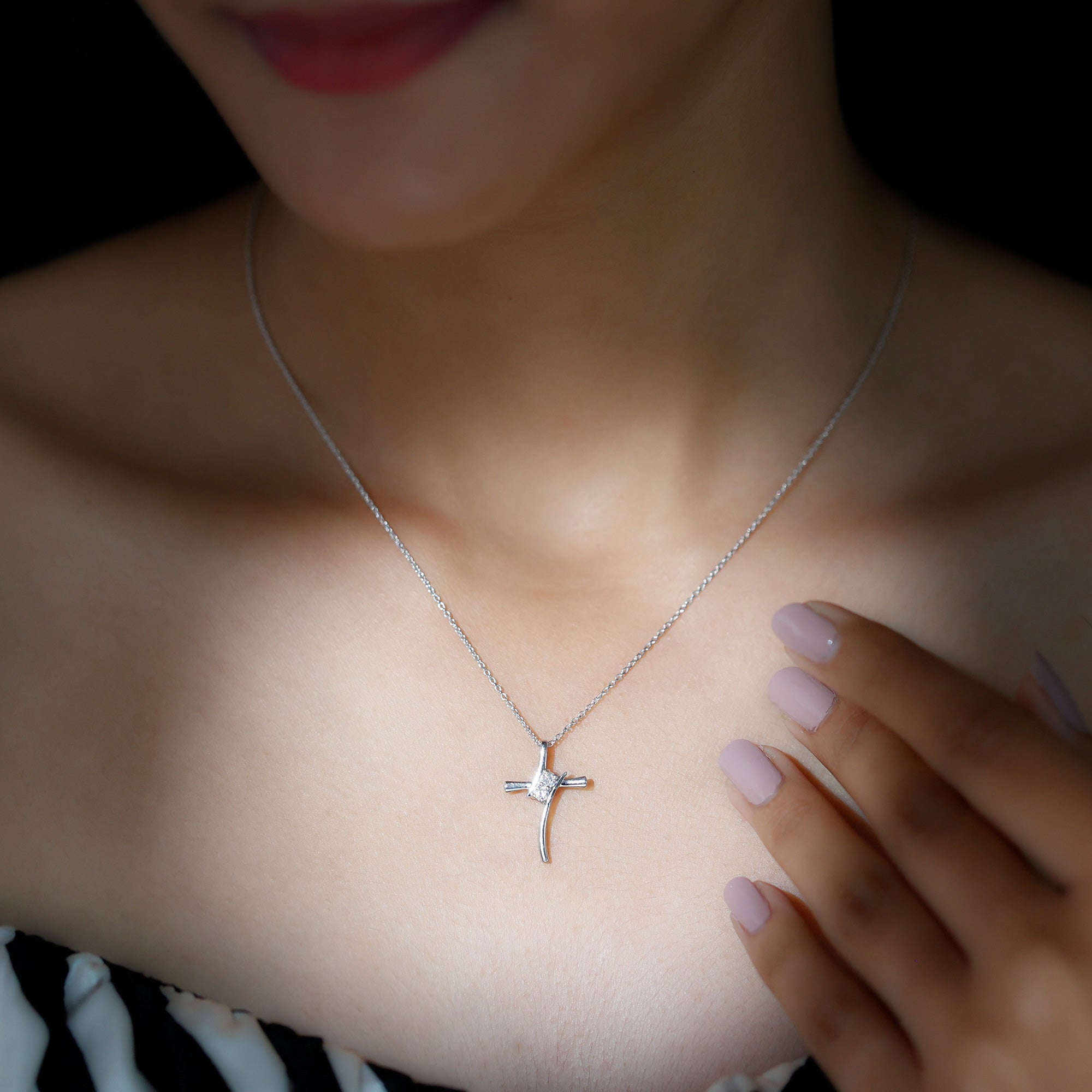 Certified Moissanite Cross Pendant Necklace in Gold Plated Silver