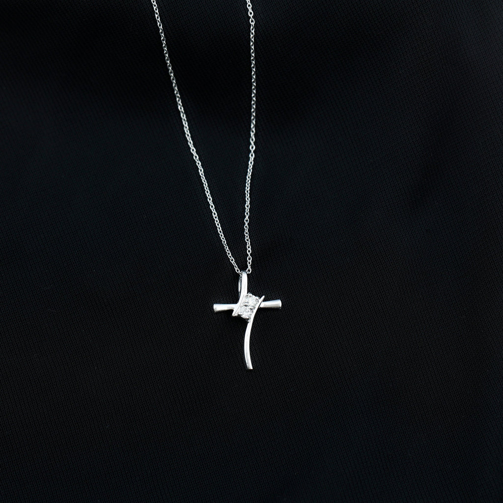 Certified Moissanite Cross Pendant Necklace in Gold Plated Silver