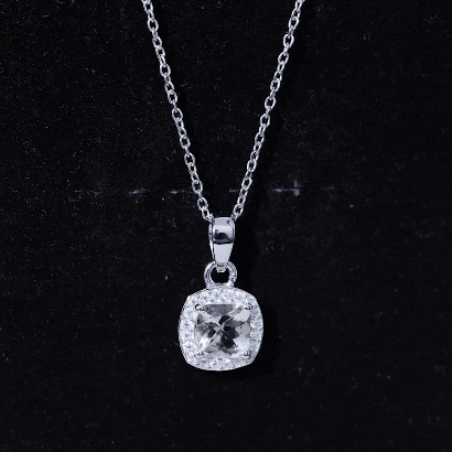 Natural Cushion 6 MM Morganite Necklace with Moissanite Halo