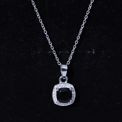 Certified 8 MM Cushion Cut Black Spinel Moissanite Halo Necklace