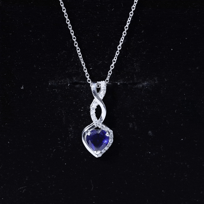 Lab Grown Blue Sapphire and Moissanite Infinity Heart Necklace with Chain