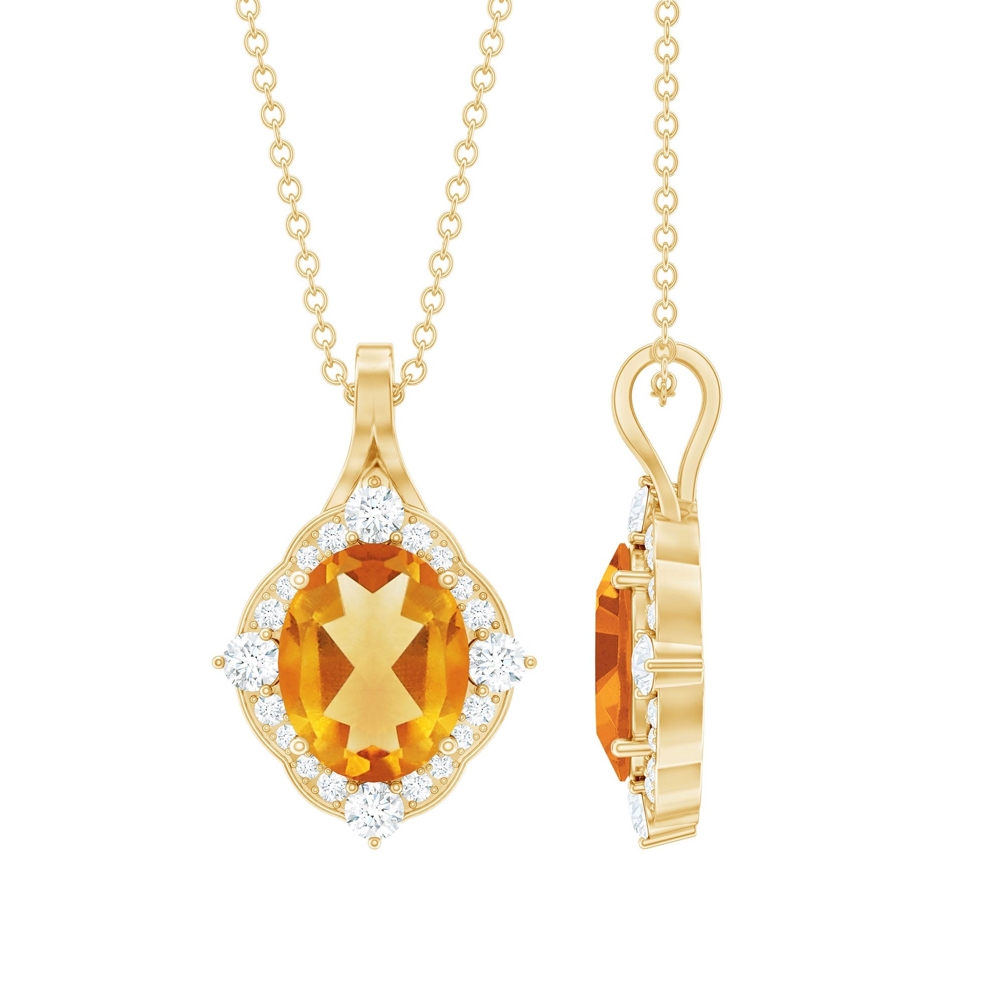 Vintage Looking Citrine Diamond Necklace with Chain