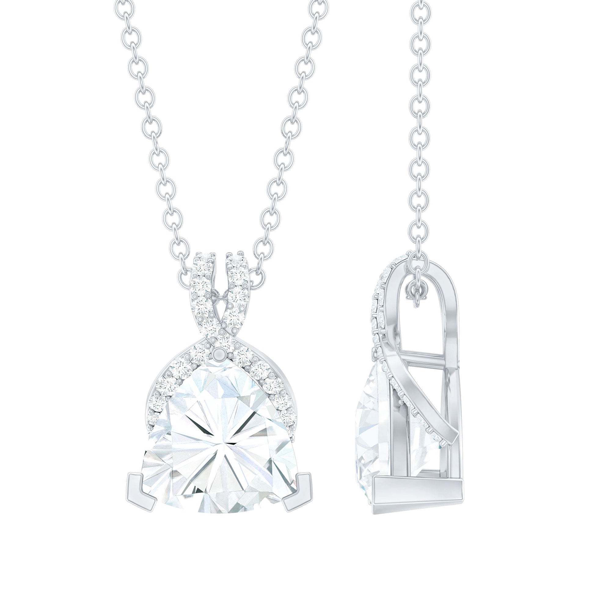Trilliant Cut 8 MM Moissanite Designer Necklace with Silver Chain