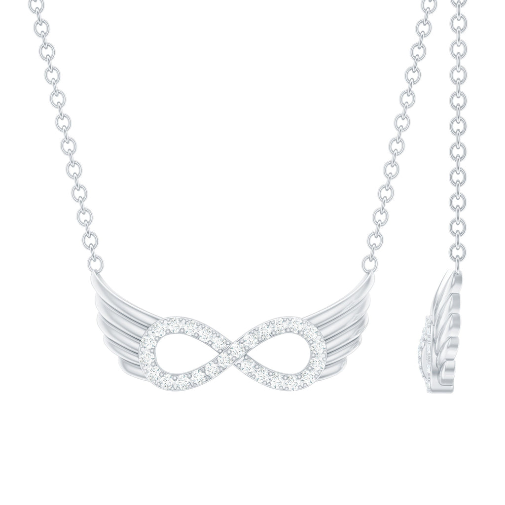 14K Gold Plated Silver Pave Set Moissanite Infinity Necklace with Wings