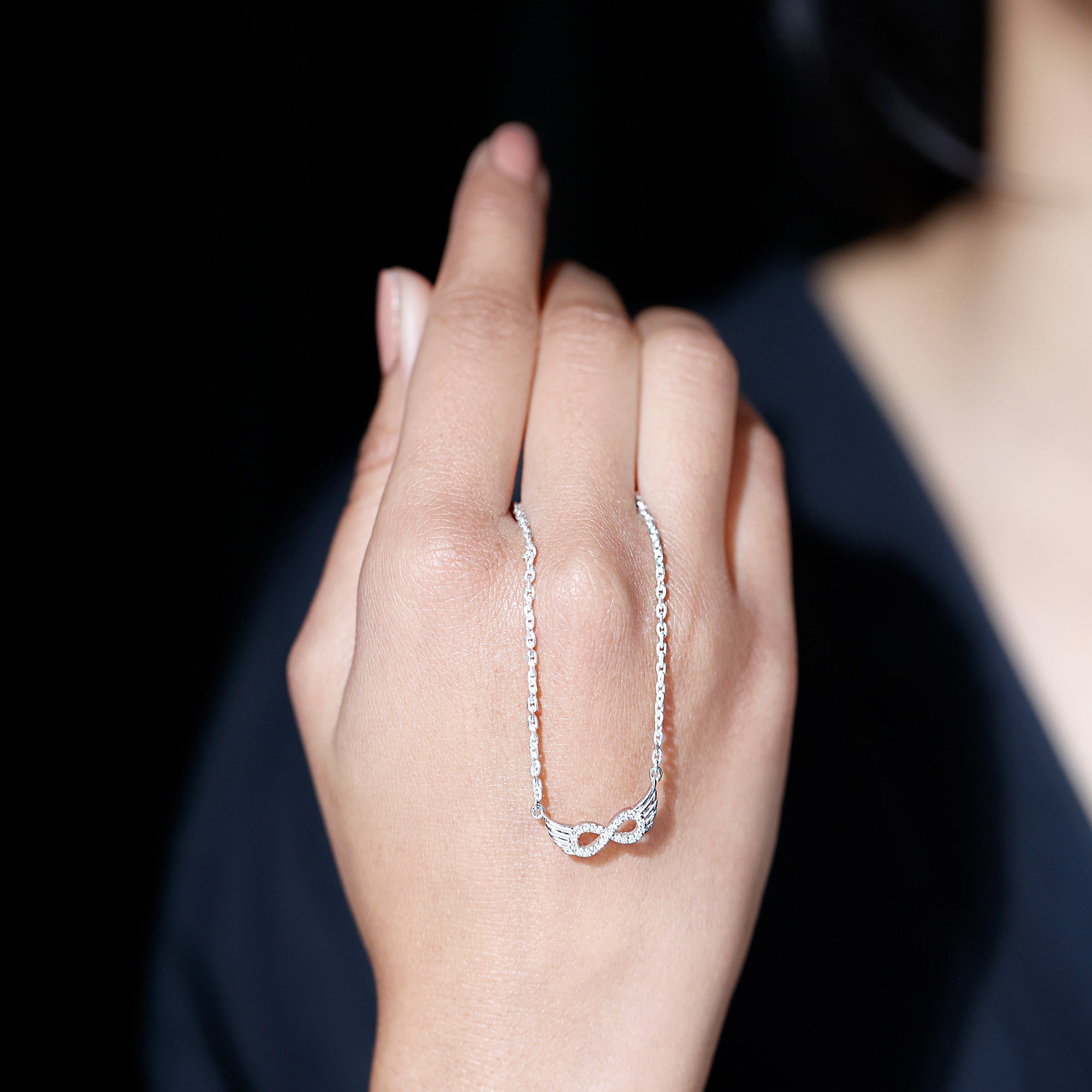 14K Gold Plated Silver Pave Set Moissanite Infinity Necklace with Wings