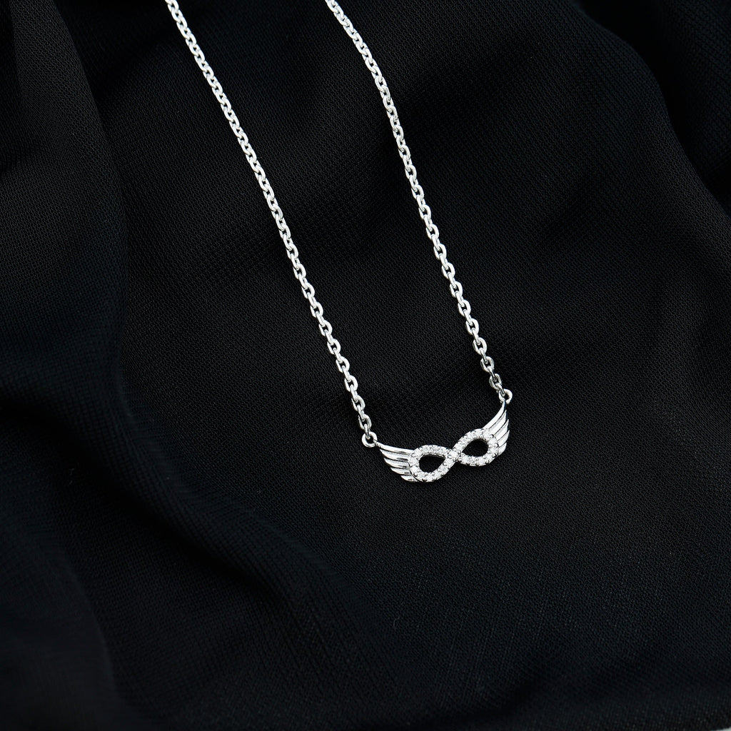 14K Gold Plated Silver Pave Set Moissanite Infinity Necklace with Wings