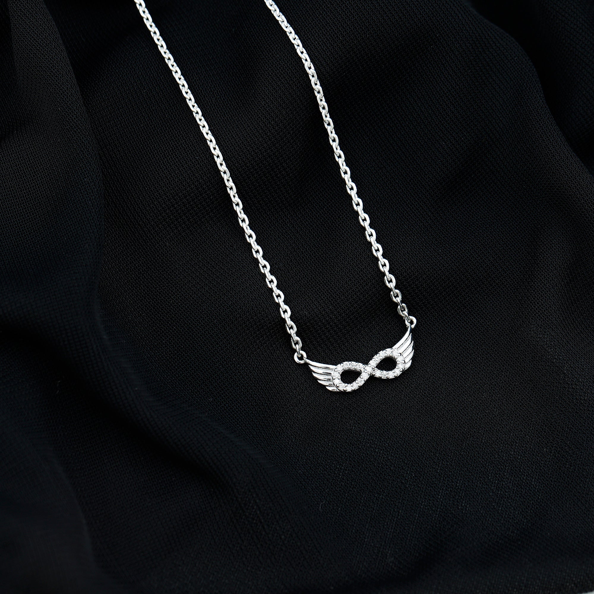 14K Gold Plated Silver Pave Set Moissanite Infinity Necklace with Wings