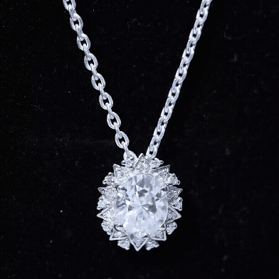Oval Moissanite Cocktail Necklace For Women With Silver Chain