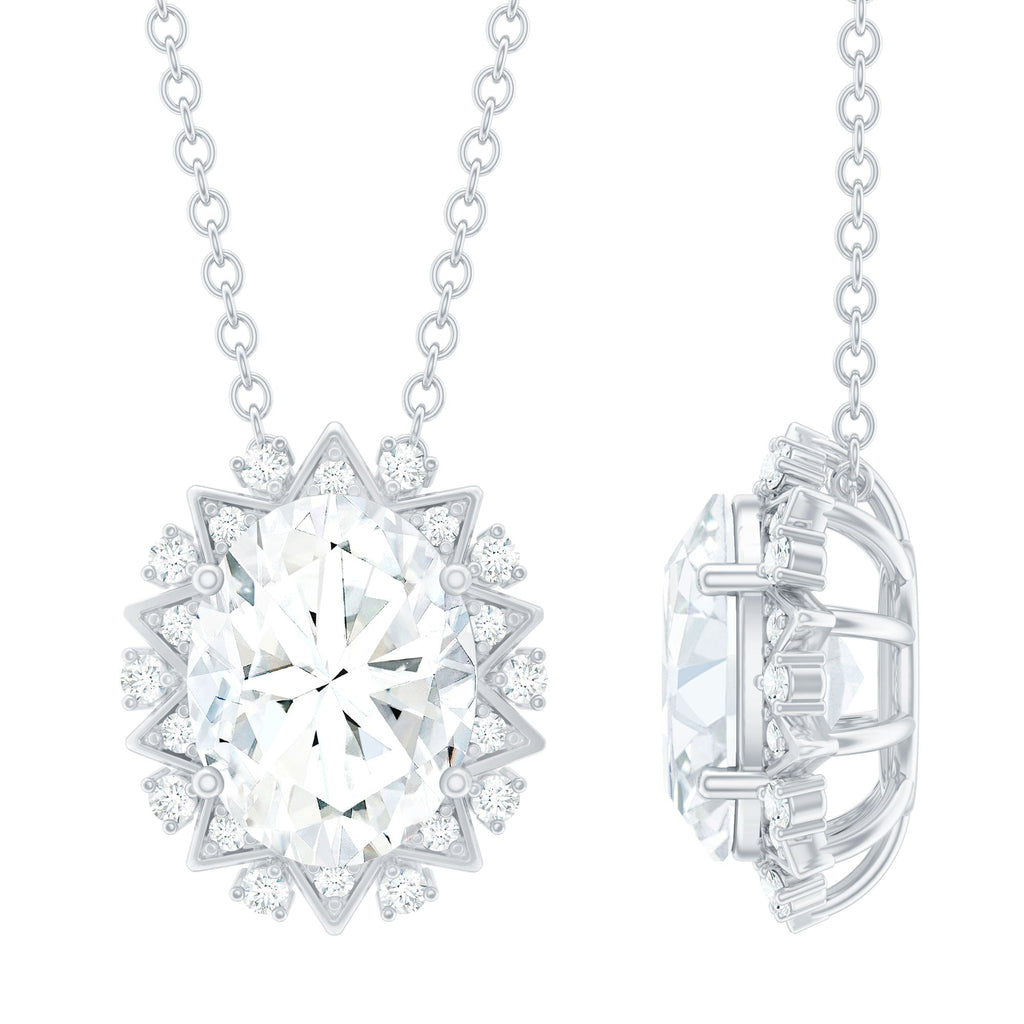 Oval Moissanite Cocktail Necklace For Women With Silver Chain