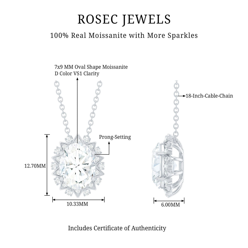 Oval Moissanite Cocktail Necklace For Women With Silver Chain