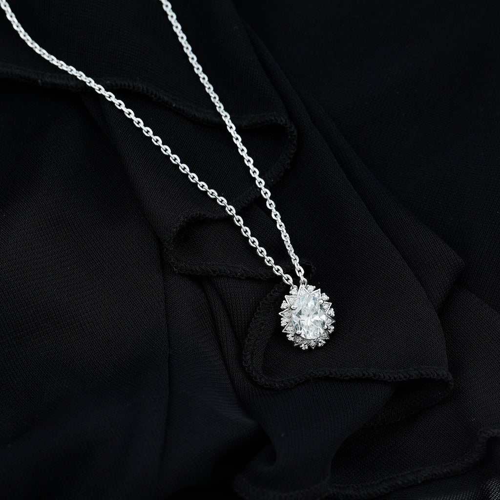 Oval Moissanite Cocktail Necklace For Women With Silver Chain