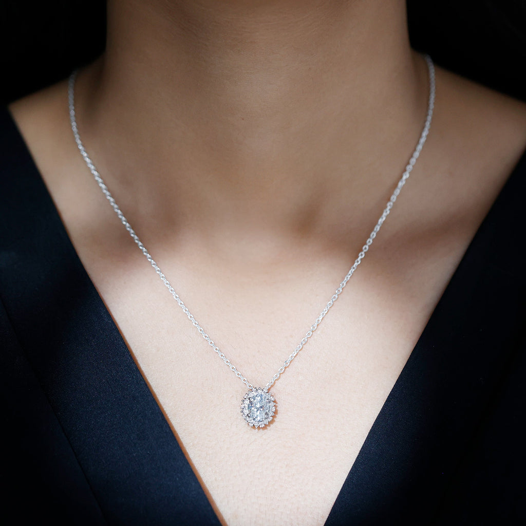 Oval Moissanite Cocktail Necklace For Women With Silver Chain