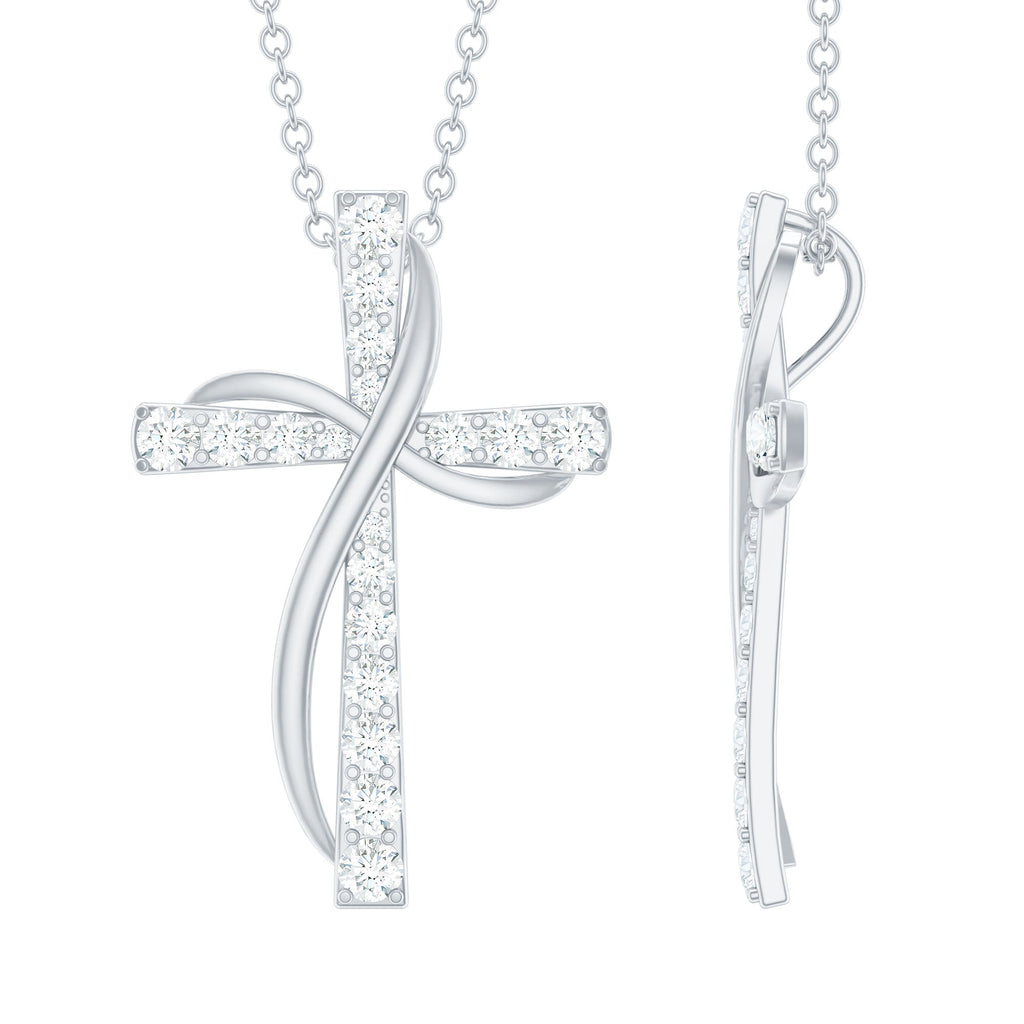 Certified Moissanite Double Cross Pendant Necklace in Silver