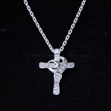 Certified Moissanite Cross Heart Necklace with Silver Chain