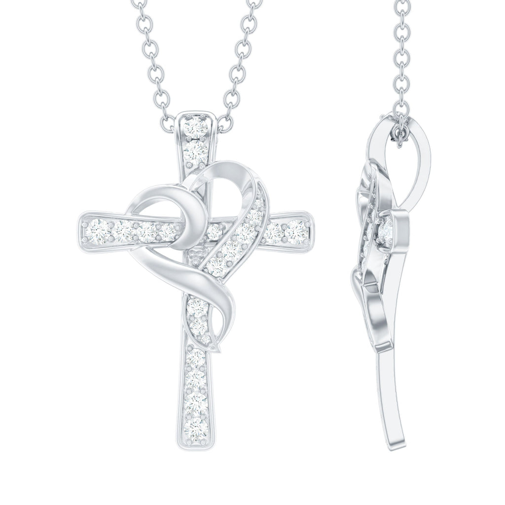 Certified Moissanite Cross Heart Necklace with Silver Chain