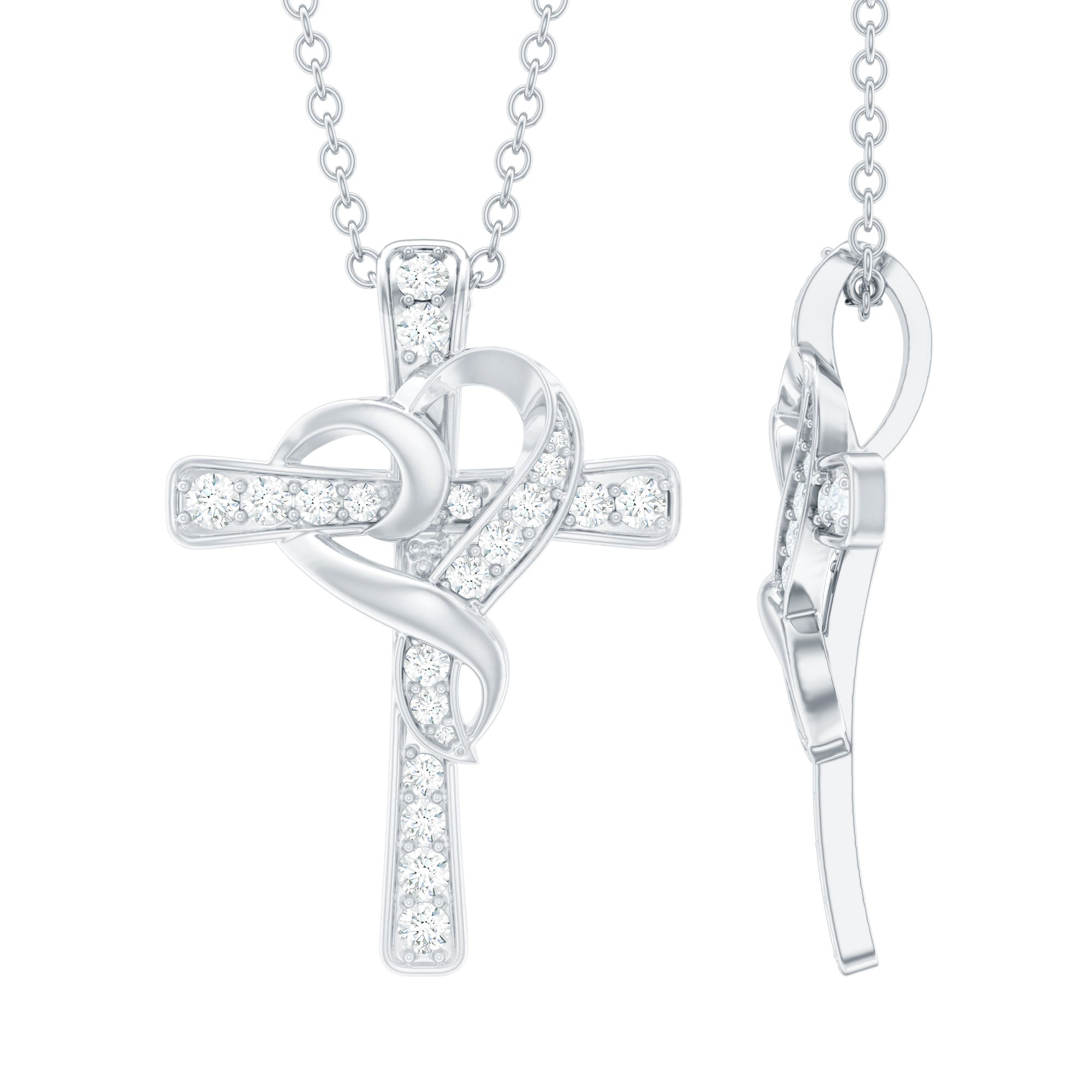 Certified Moissanite Cross Heart Necklace with Silver Chain