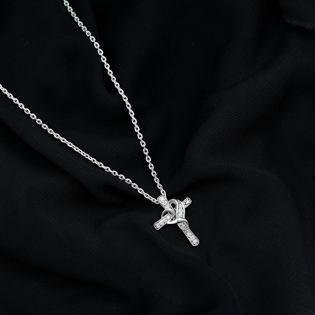 Certified Moissanite Cross Heart Necklace with Silver Chain