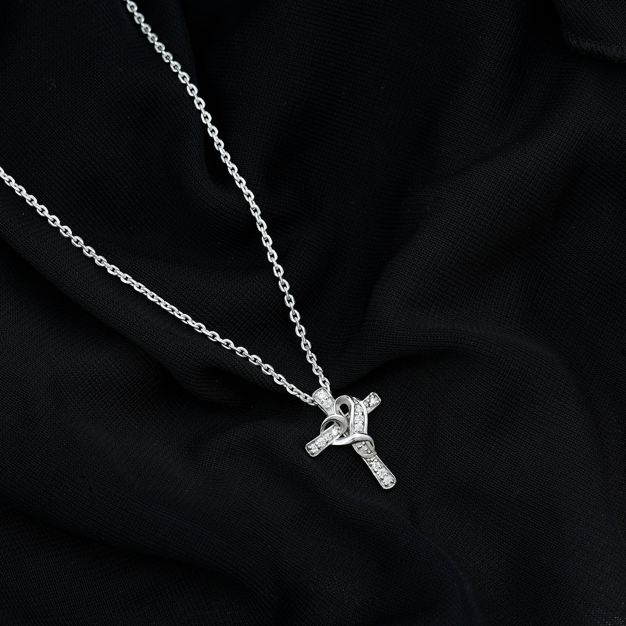 Certified Moissanite Cross Heart Necklace with Silver Chain