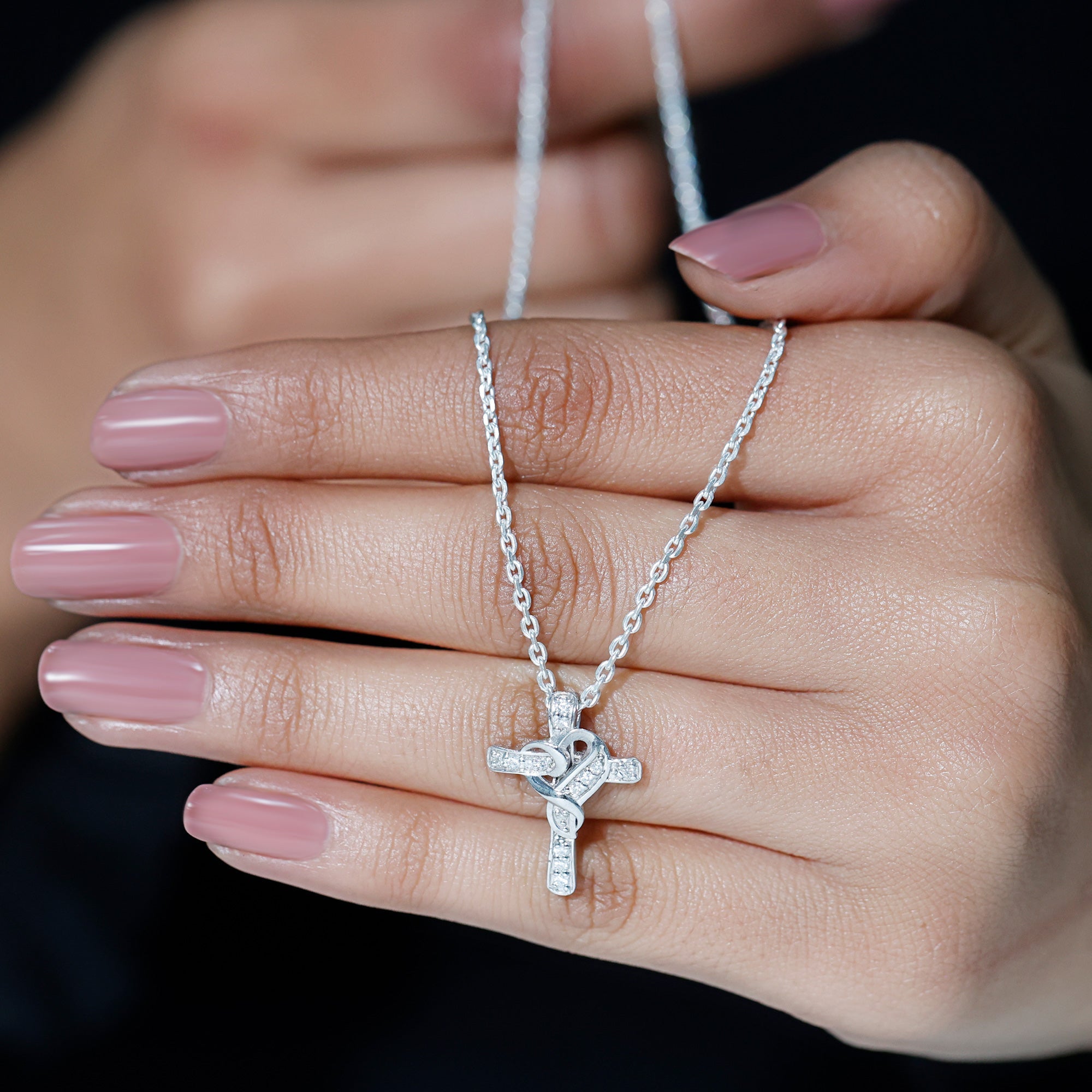 Certified Moissanite Cross Heart Necklace with Silver Chain