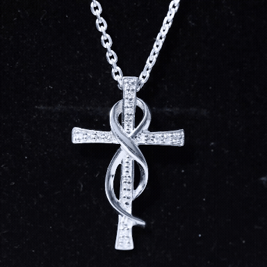 Pave Set Moissanite Cross Infinity Necklace with Silver Chain