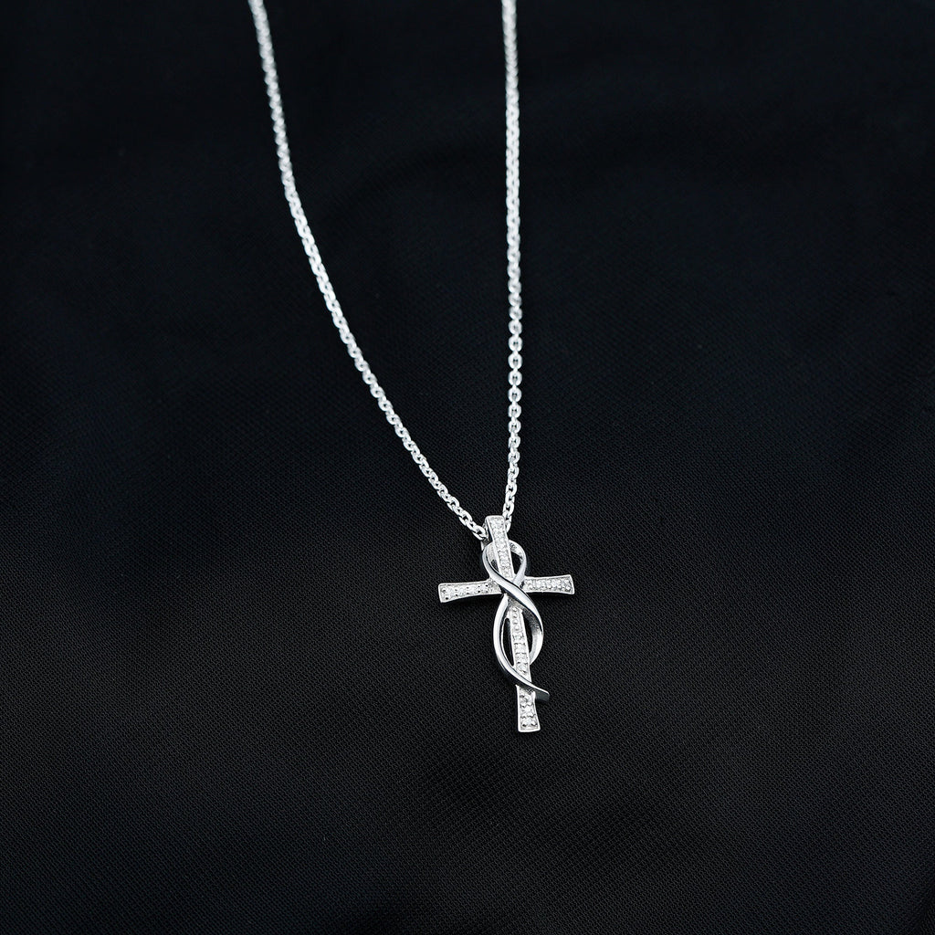 Pave Set Moissanite Cross Infinity Necklace with Silver Chain
