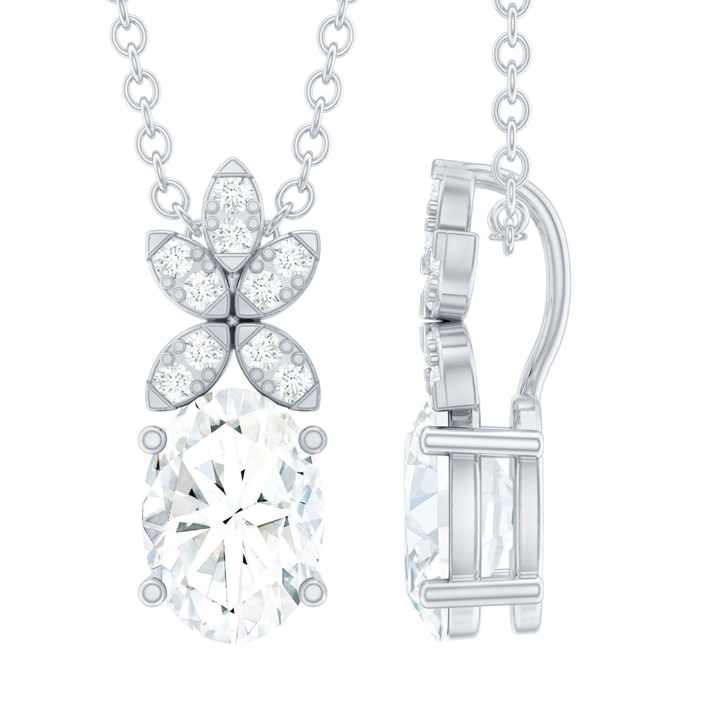 Certified Oval Shaped Moissanite Flower Pendant Necklace
