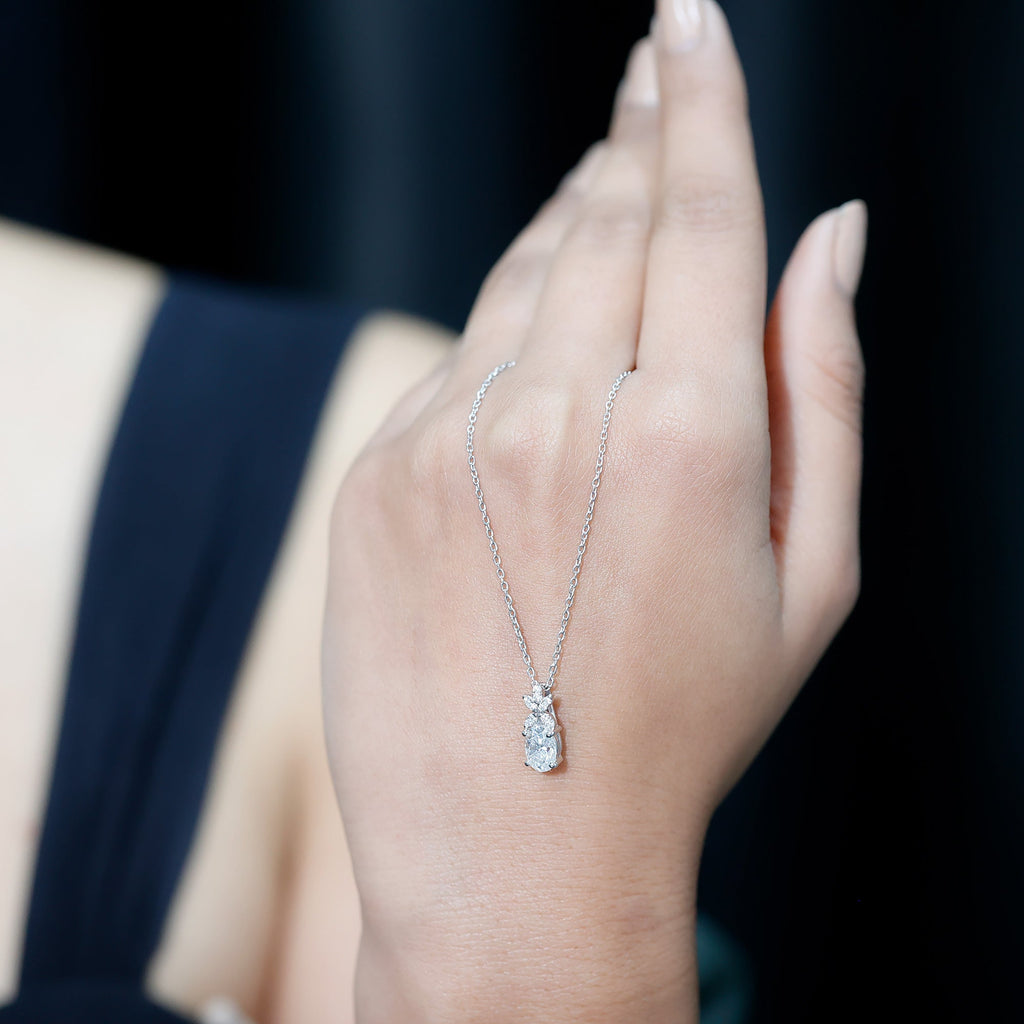 Certified Oval Shaped Moissanite Flower Pendant Necklace