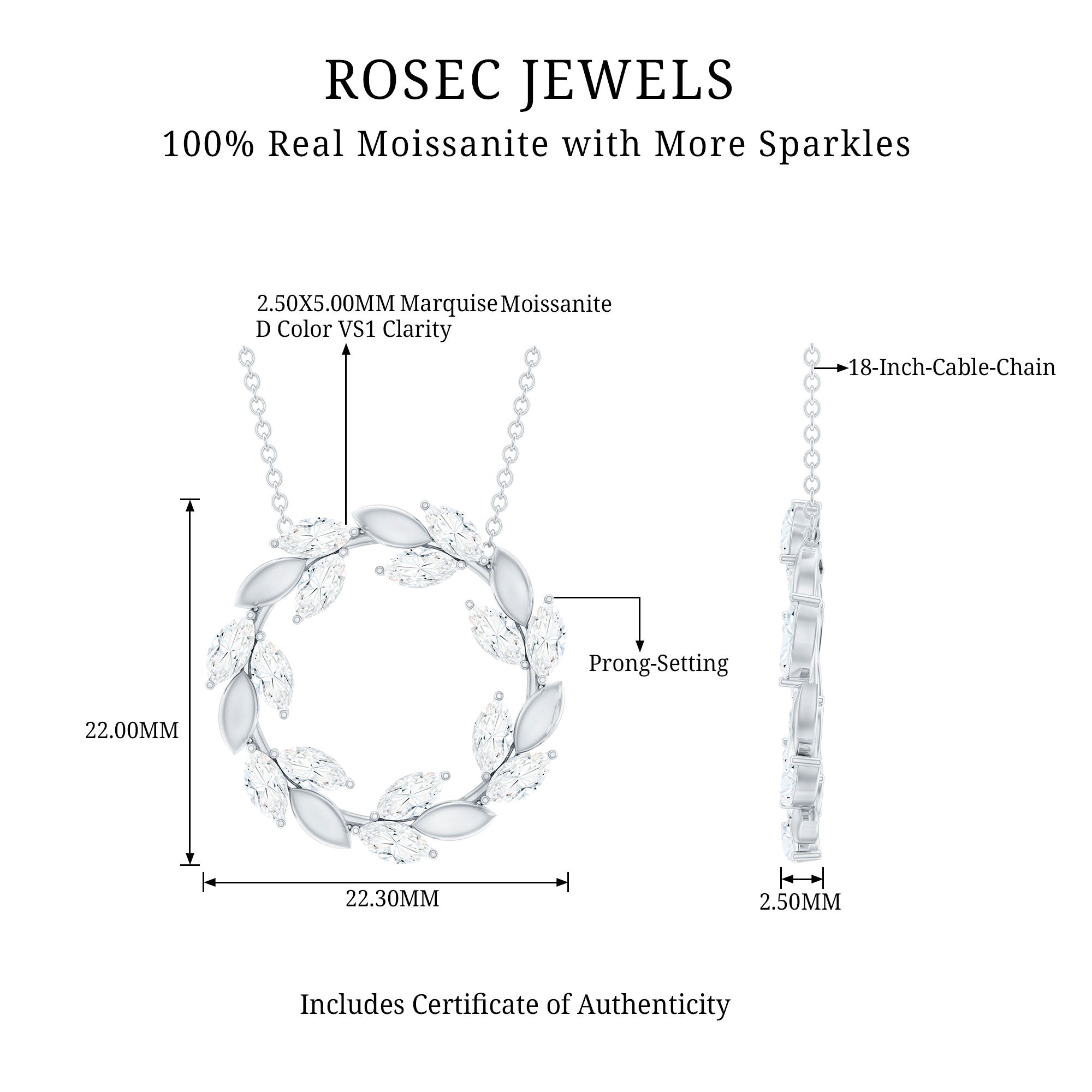 Nature Inspired Moissanite Eternity Necklace with Silver Chain