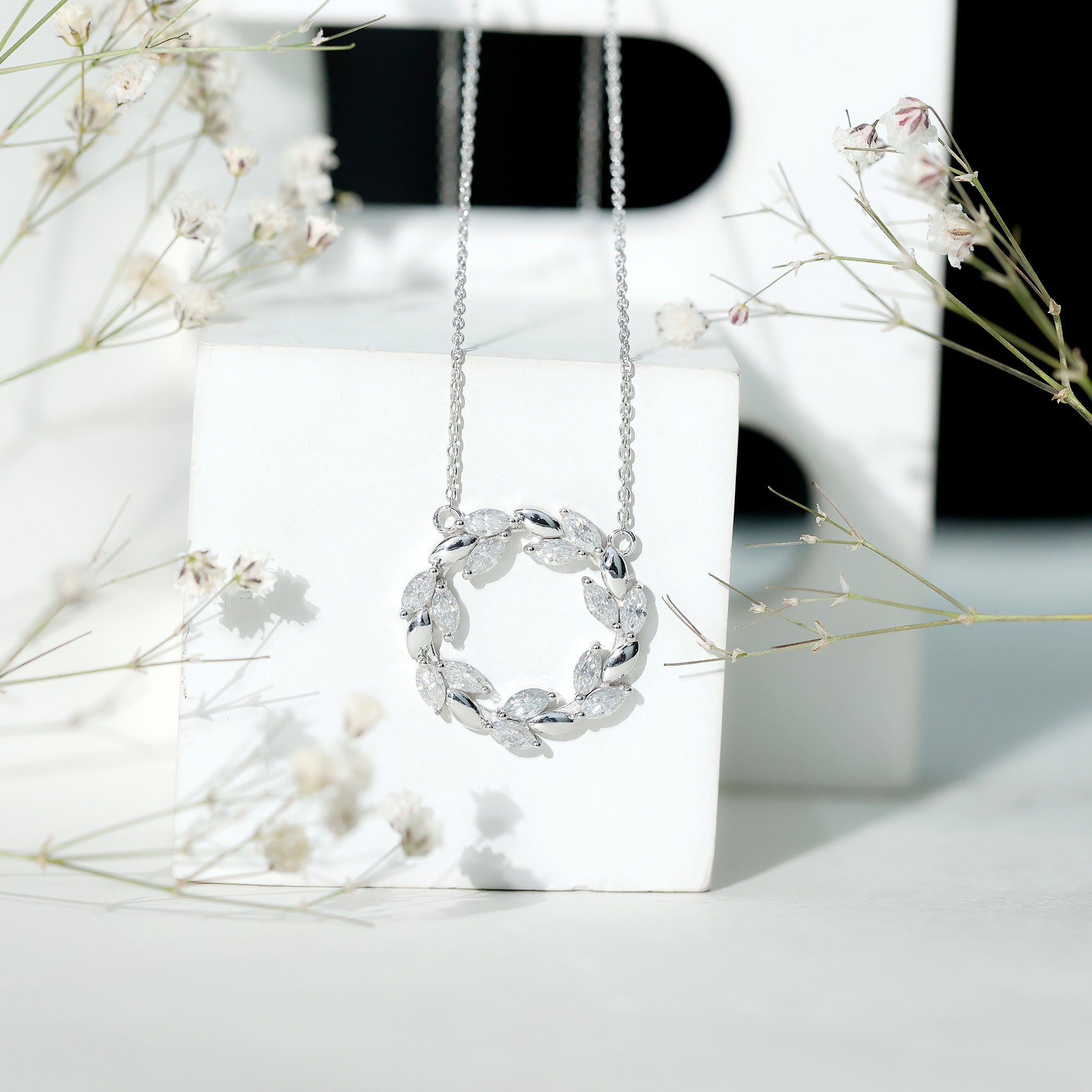 Nature Inspired Moissanite Eternity Necklace with Silver Chain