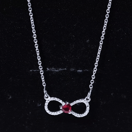 Lab Grown Ruby and Moissanite Heart Infinity Necklace For Her