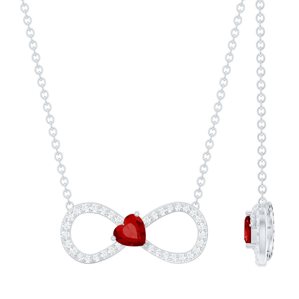 Lab Grown Ruby and Moissanite Heart Infinity Necklace For Her