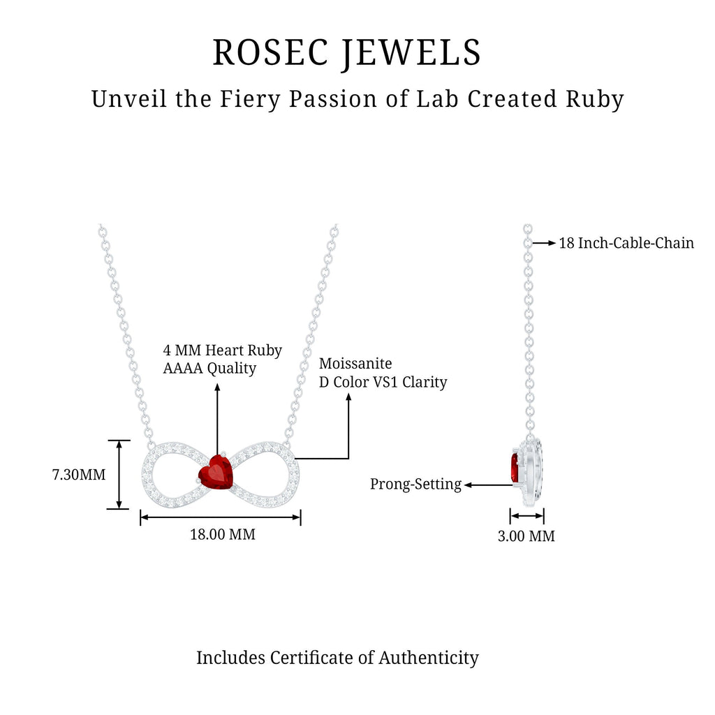 Lab Grown Ruby and Moissanite Heart Infinity Necklace For Her